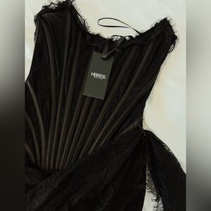 HEIRESS BEVERLY HILLS ✨- Black Lace Mesh Corset Drape Mini Dress